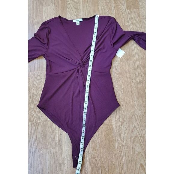 Bar III Twisted Front Thong Bodysuit size Medium in Black Currant. - NEW - Picture 9 of 12